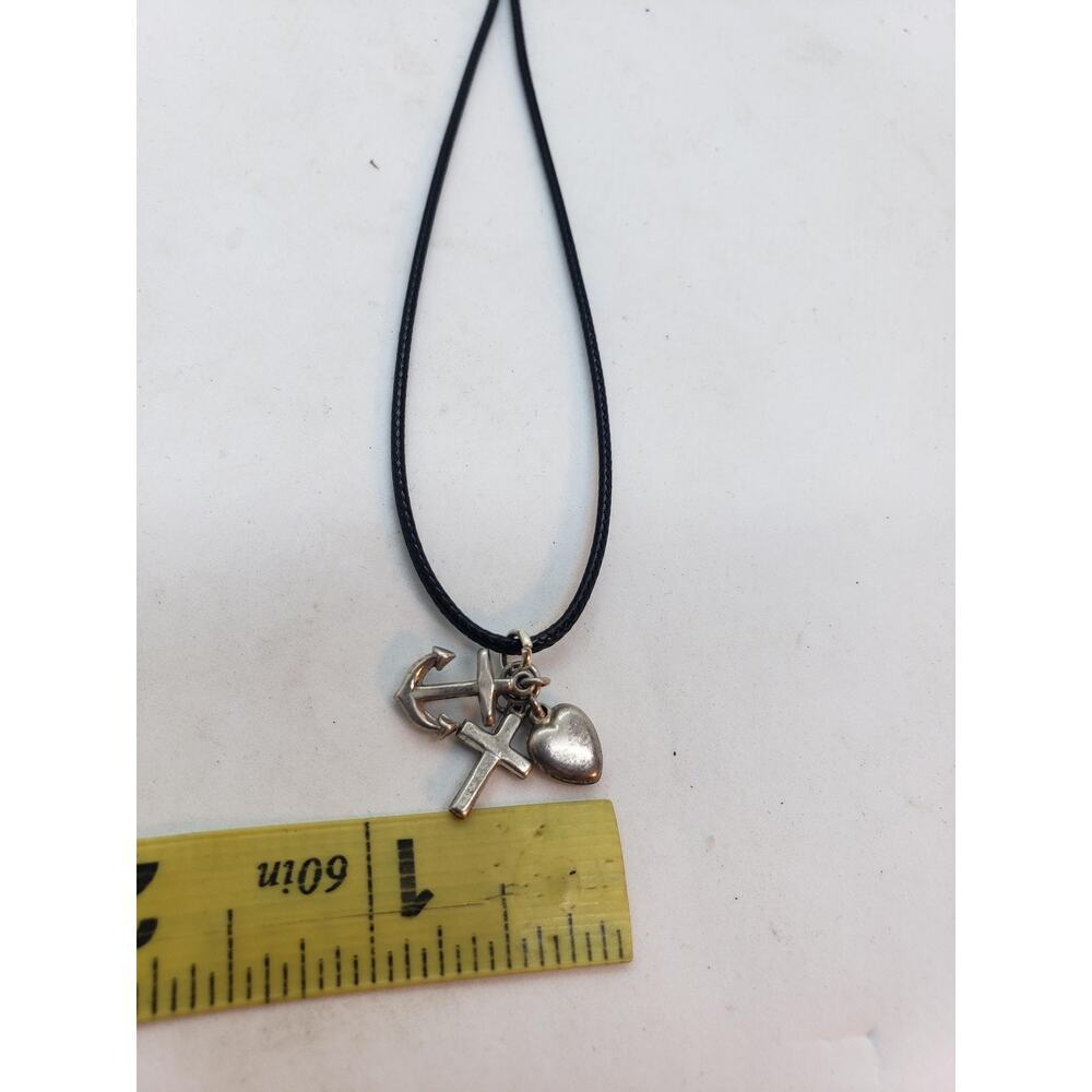 VTG Sterling Silver 925 Cross Anchor Heart Charm Necklace Faith Hope Love Navy - Picture 8 of 8